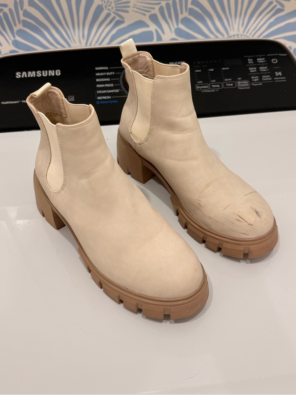Cream Chunky Chelsea Booties for Women